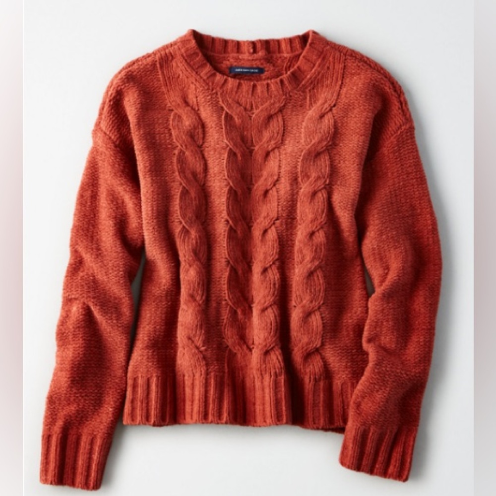 American Eagle Rust Cable Knit Sweater XL Oversized Impossibly Soft Collection